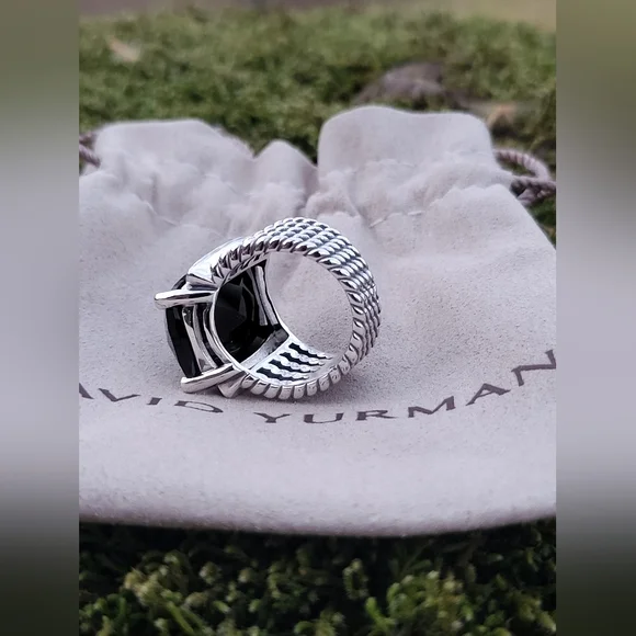 David Yurman Sterling Silver Wheaton 14x20mm Black Onyx & Diamond Ring - Picture 11 of 16